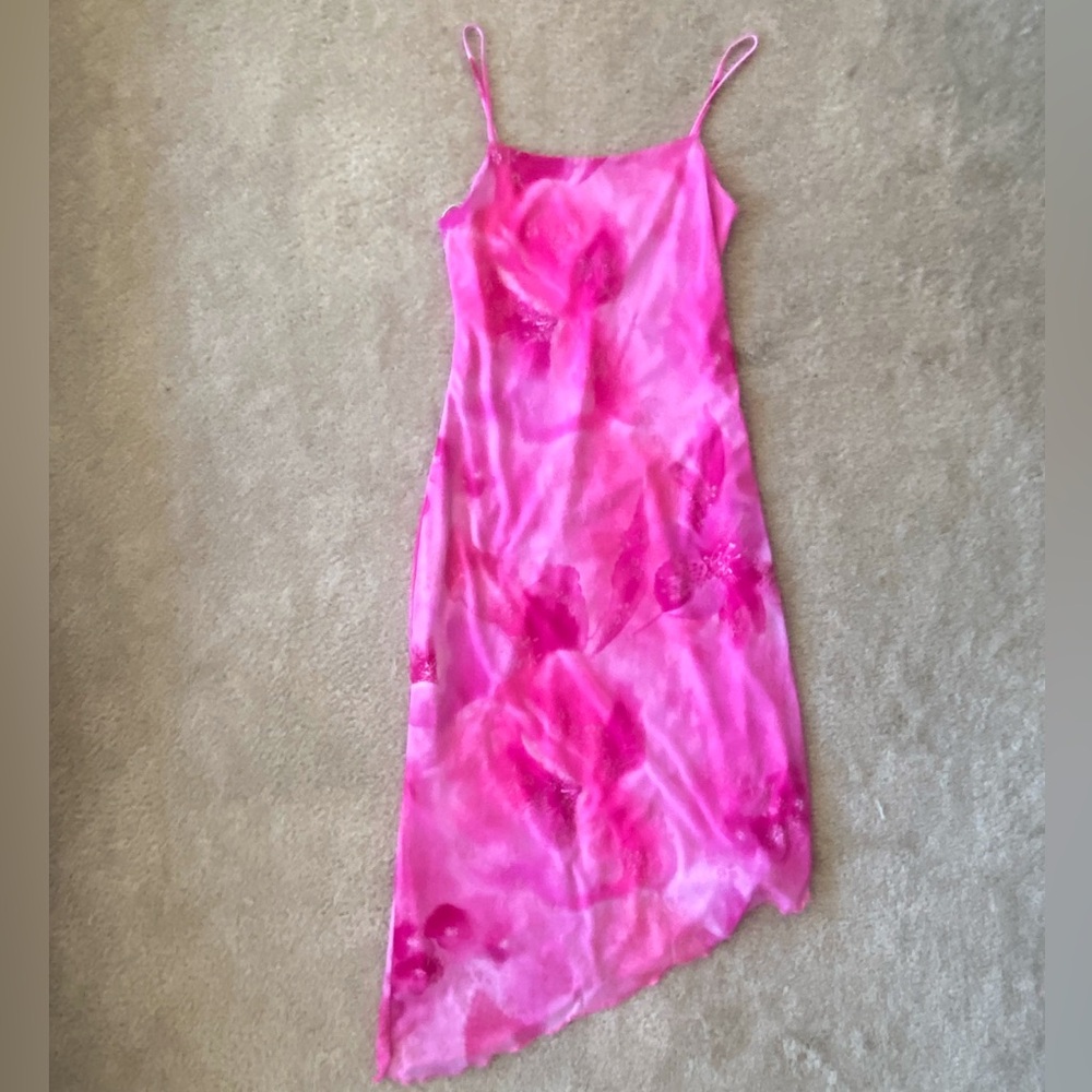 Vintage My Michelle pink midi sparkle floral spaghetti strap dress
